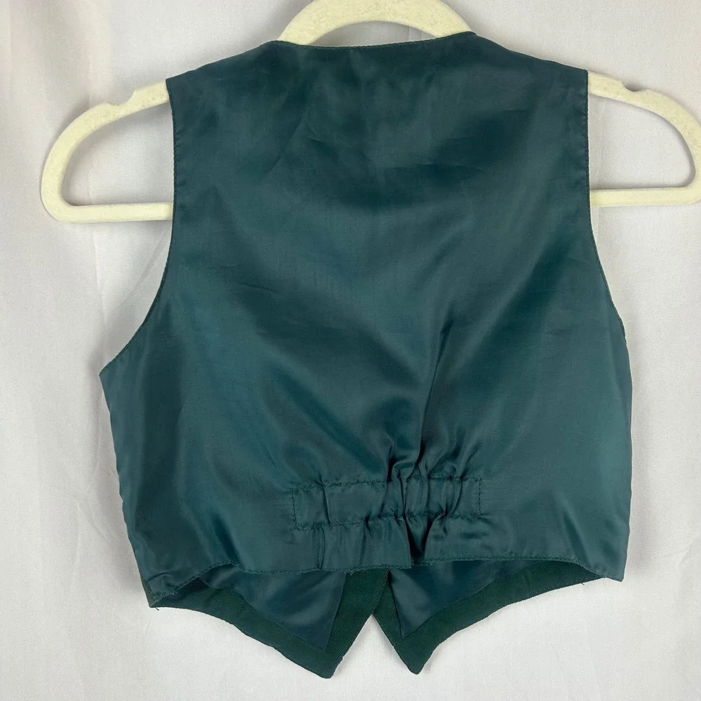 BNS Brite‎ N Sassy Leargi Boys Plaid Patchwork Vest Green Blue S 7-8 Vintage 80s